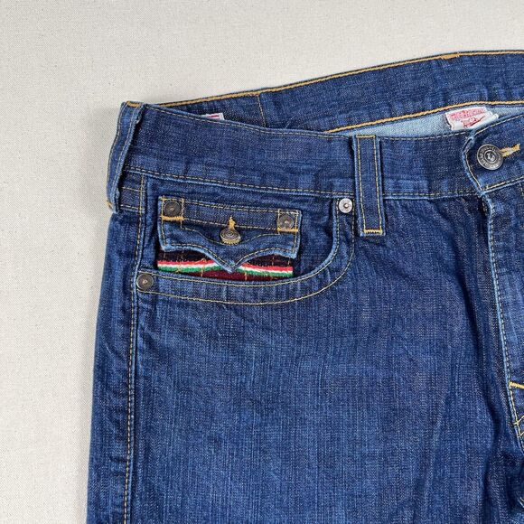 True Religion Jeans Men’s 42x34 Blue Straight Leg Colorful Striped Pocket Flap - Picture 4 of 16